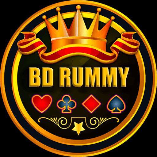 BD RUMMY cartoon characters playing rummy with cards, chips, and celebratory confetti